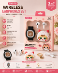 Cute Cat Bluetooth Earbuds Combo | TWS-70 | Smart Watch + Protective Case | HiFi Sound