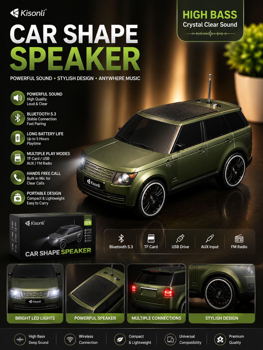 Mini SUV Bluetooth Speaker | High Bass Wireless Speaker | Rechargeable Portable Speake