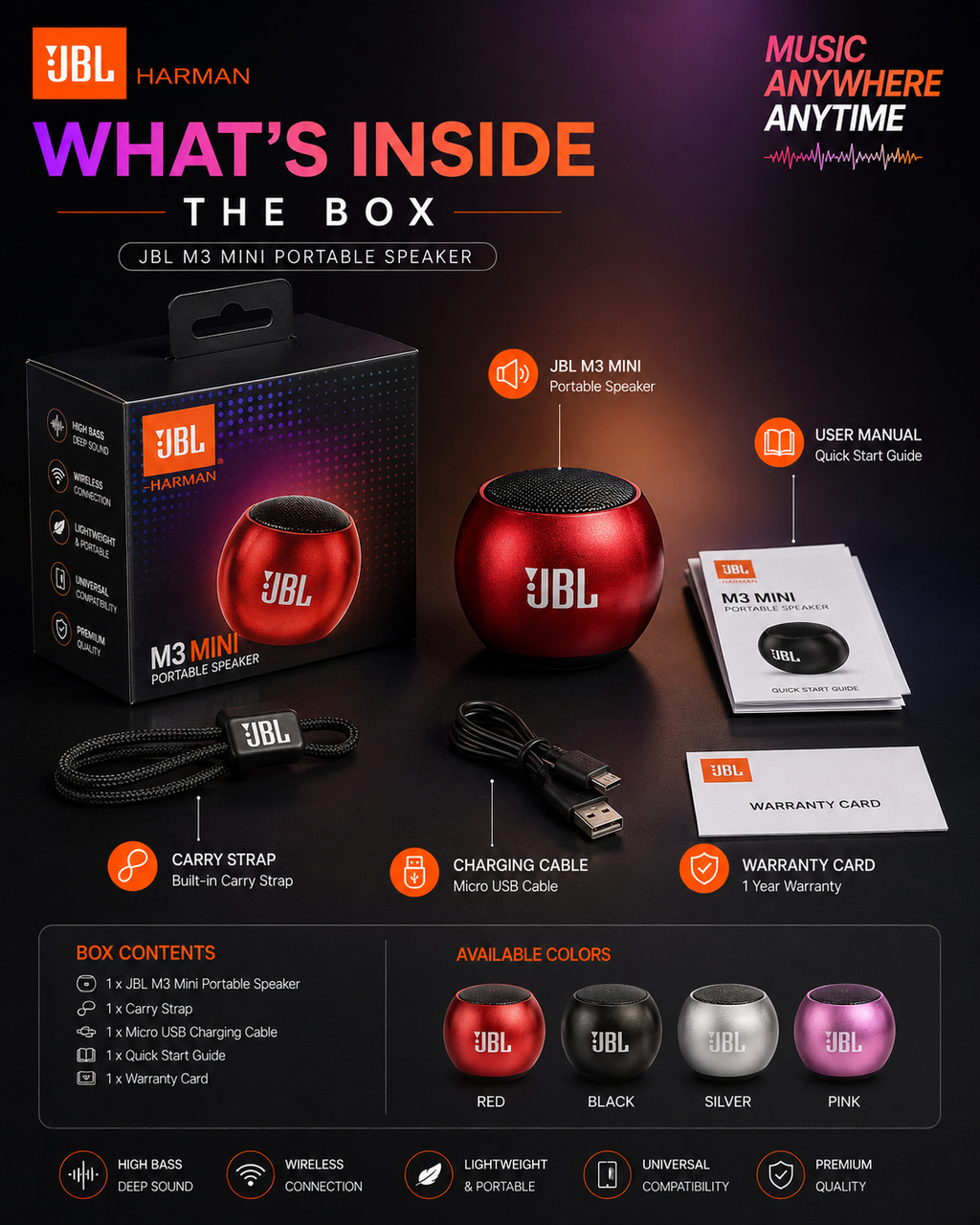 JBL Harman M3 Mini Portable Bluetooth Speaker