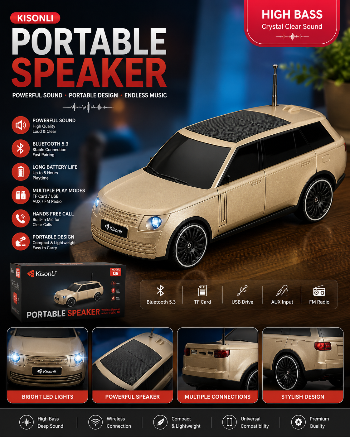 Mini SUV Bluetooth Speaker | High Bass Wireless Speaker | Rechargeable Portable Speake