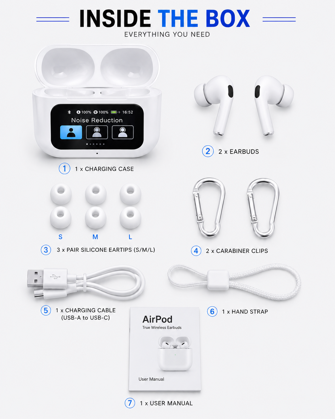 AirPod Pro Wireless Earbuds with Smart Touch Display – Bluetooth 5.4, Hi-Fi Stereo Sound, Deep Bass, ENC Noise Reduction & HD Calling