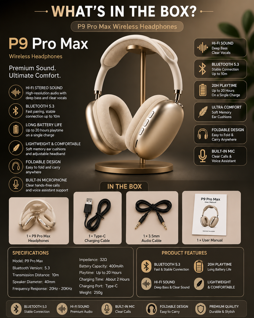 P9 Pro Max Wireless Bluetooth Headphones