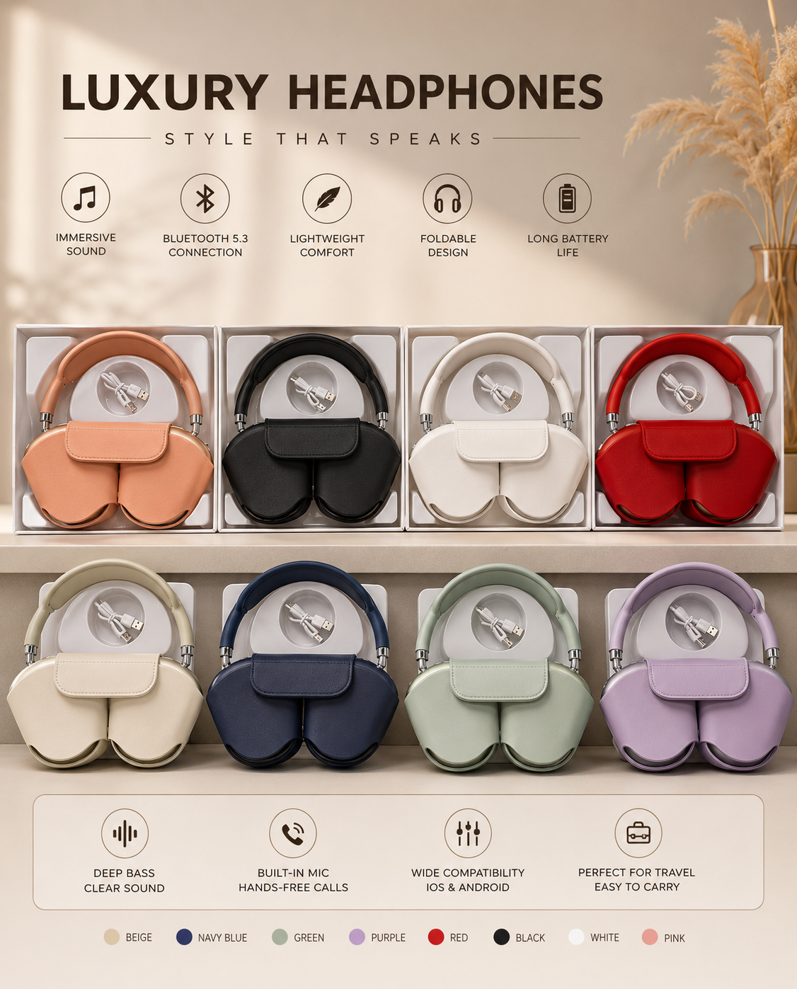 P9 Pro Max Wireless Bluetooth Headphones – Hi-Fi Stereo Sound | Bluetooth 5.3 | Up to 20 Hours Battery | Foldable Over-Ear Headset