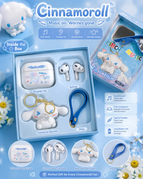 Cinnamoroll TWS-15 Wireless Bluetooth Earbuds with Cute Keychain Case