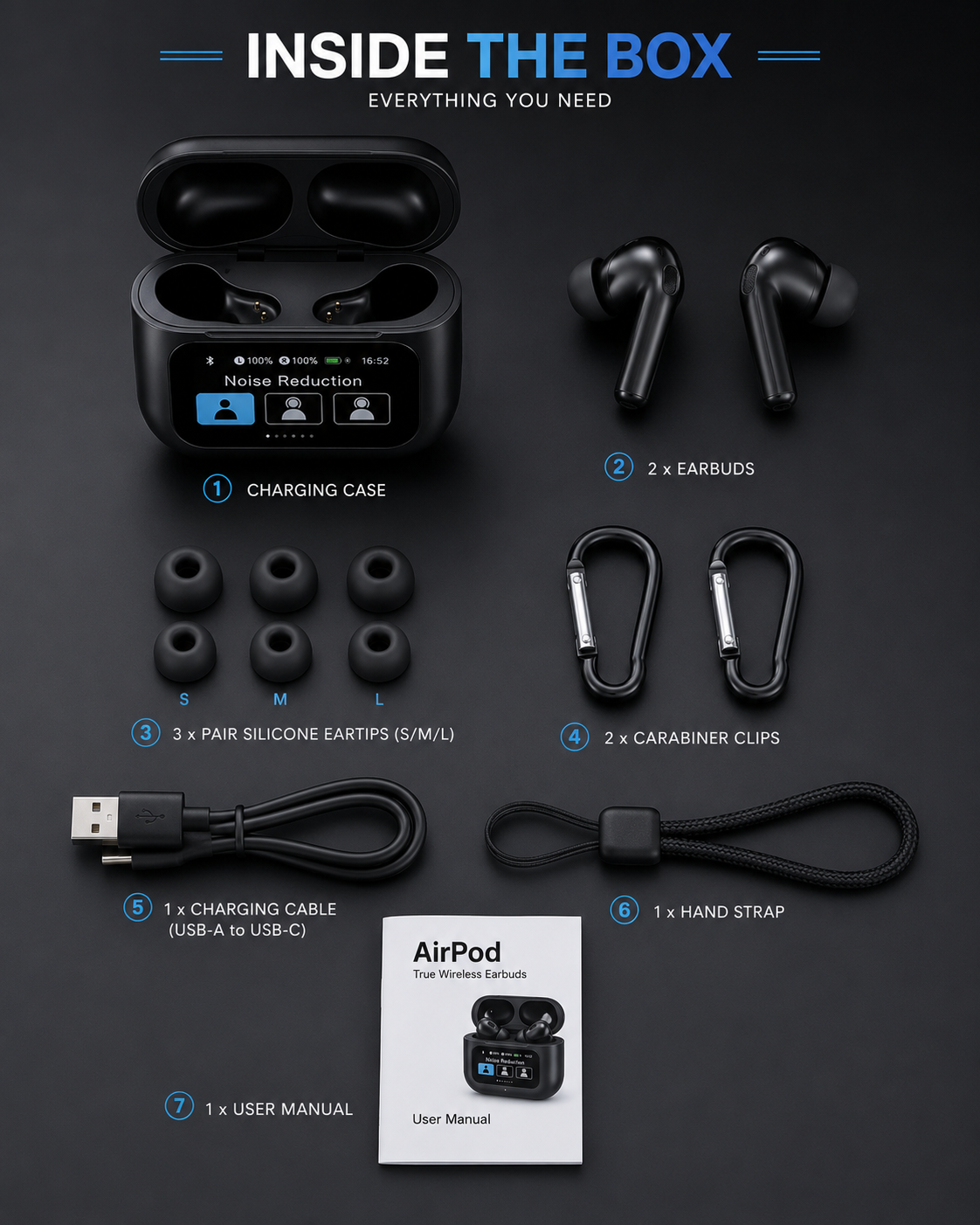 AirPod Pro Wireless Earbuds with Smart Touch Display – Bluetooth 5.4, Hi-Fi Stereo Sound, Deep Bass, ENC Noise Reduction & HD Calling