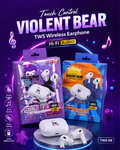 Violent Bear TWS-09 Wireless Bluetooth Earbuds – Hi-Fi Stereo Sound | Touch Control | Auto Pairing | Long Battery Life | Cute Cartoon Edition