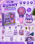 3-in-1 Bunny Essentials Kit TWS-82 – Mini Handheld Fan + Wireless Bluetooth Earbuds + Cute Charging Case | Portable Rechargeable Gift Set