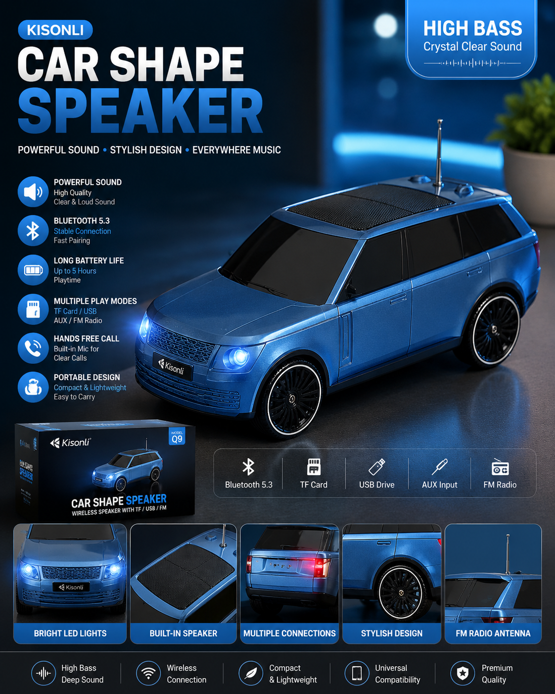 Mini SUV Bluetooth Speaker | High Bass Wireless Speaker | Rechargeable Portable Speake