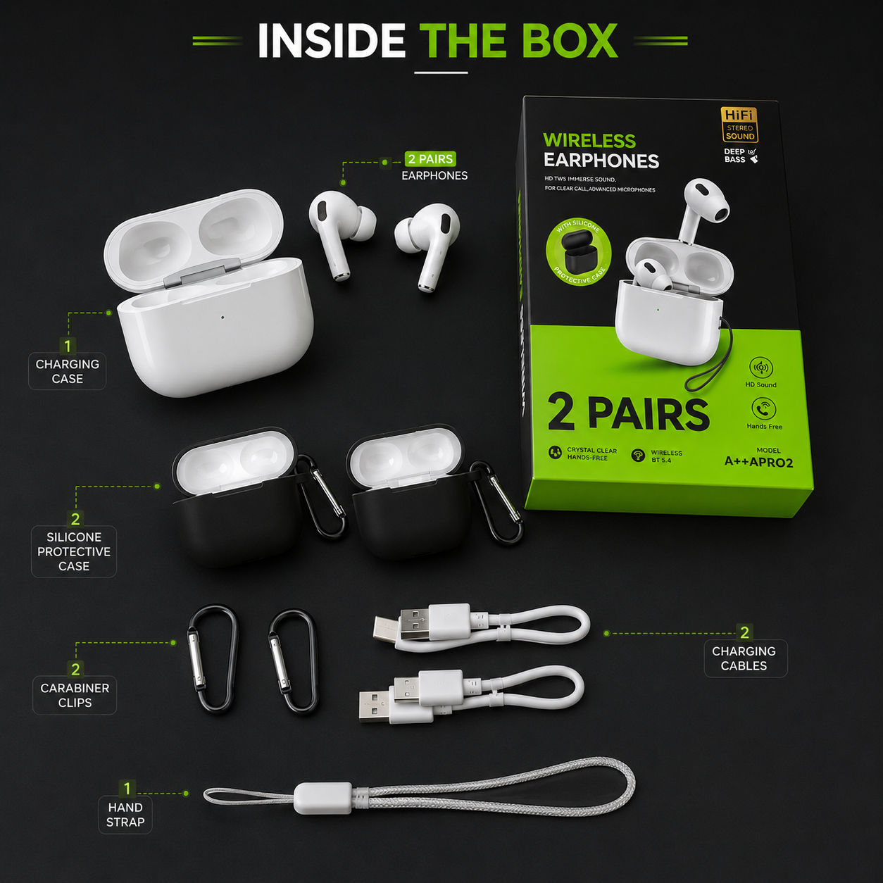 2-in-1 Wireless Earbuds with Charging Case | HD Stereo Sound | Deep Bass | Touch Control | Auto Pairing Bluetooth Earphones