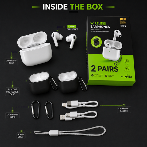 2-in-1 Wireless Earbuds with Charging Case | HD Stereo Sound | Deep Bass | Touch Control | Auto Pairing Bluetooth Earphones