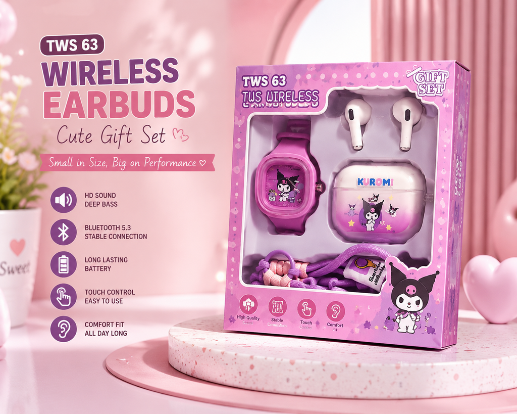 TWS-63 Premium Cute Wireless Earbuds Gift Set | Bluetooth 5.3 | HD Stereo Sound | Smart Touch | Long Battery | Perfect Gift for Girls