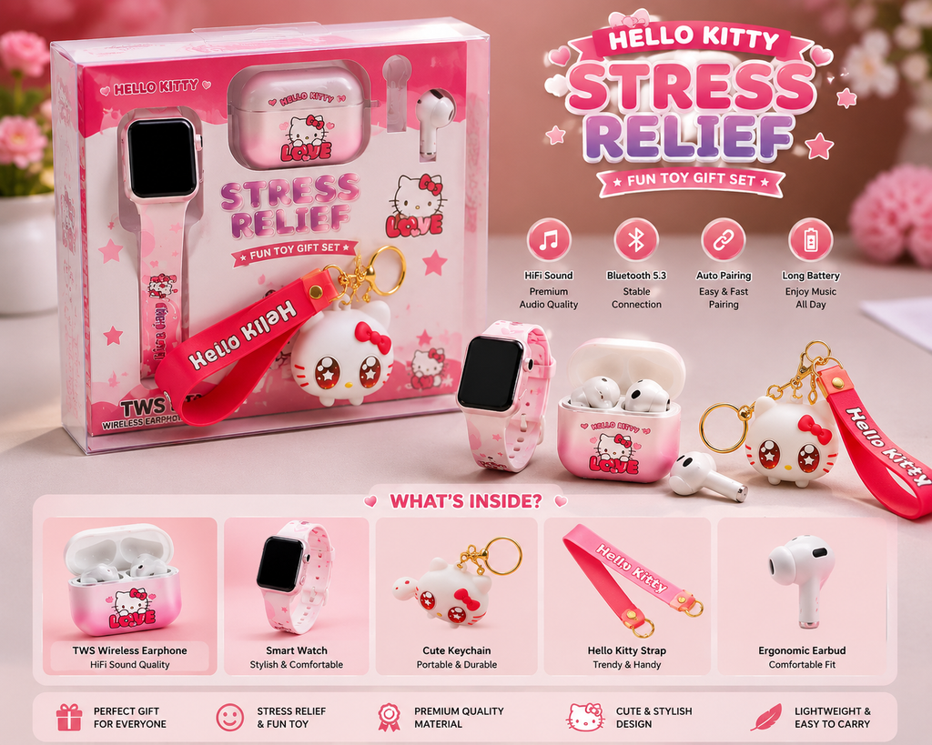 Hello Kitty Cute Wireless Earbuds Gift Set with Smart Watch | Bluetooth 5.3 | Premium Quality