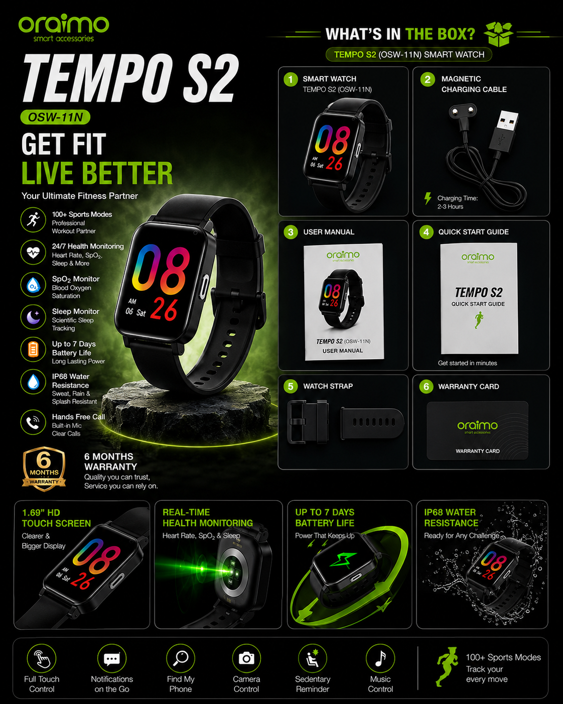 Oraimo Tempo S2 OSW-11N Smart Watch