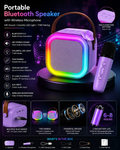 Portable Bluetooth Karaoke Speaker with Wireless Microphone | Bluetooth 5.3 | RGB LED Lights | Hi-Fi Stereo Sound | TWS Pairing | Type-C Fast Charging