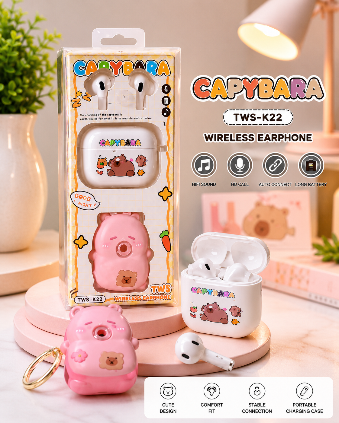 Cute Capybara Bluetooth Earbuds