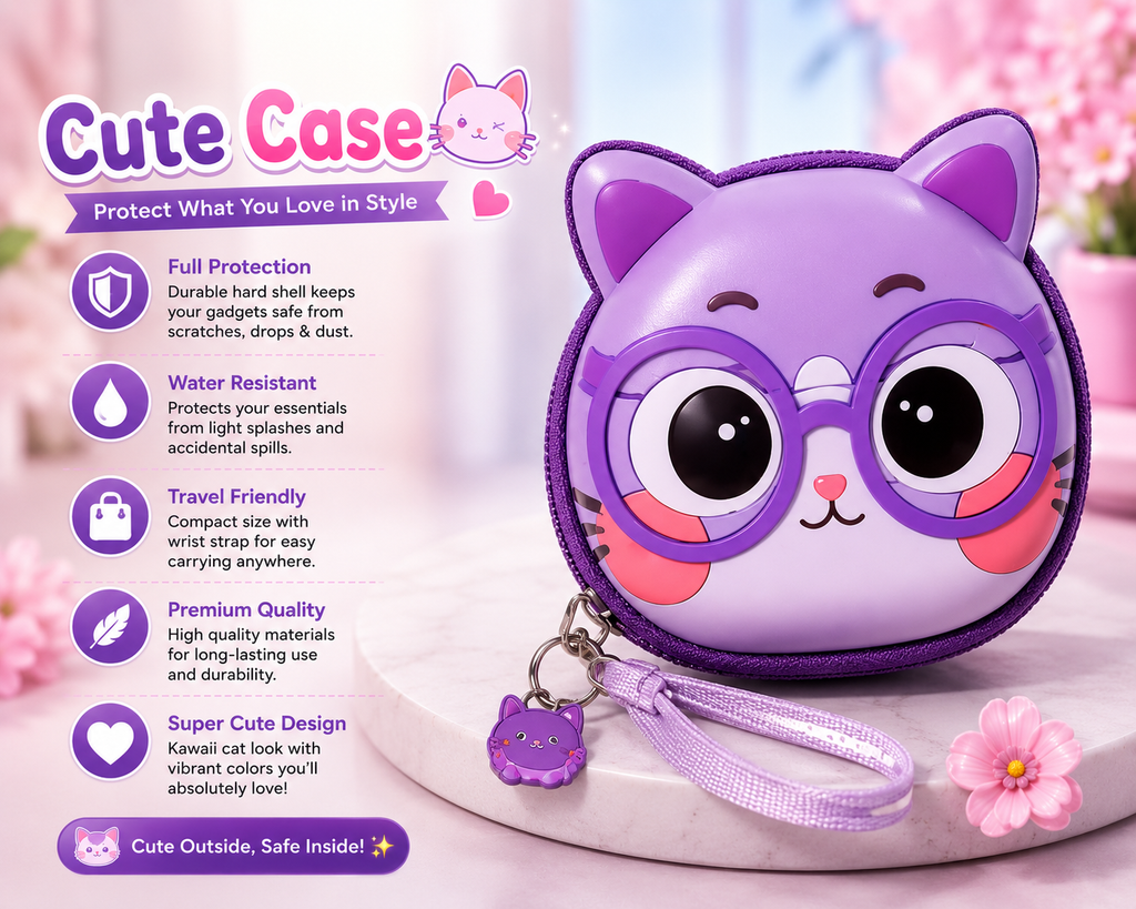 Cute 4-in-1 Smart Combo – Fan + Earbuds + Smart Watch + Kawaii Case
