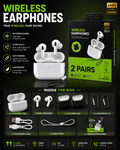 2-in-1 Wireless Earbuds with Charging Case | HD Stereo Sound | Deep Bass | Touch Control | Auto Pairing Bluetooth Earphones