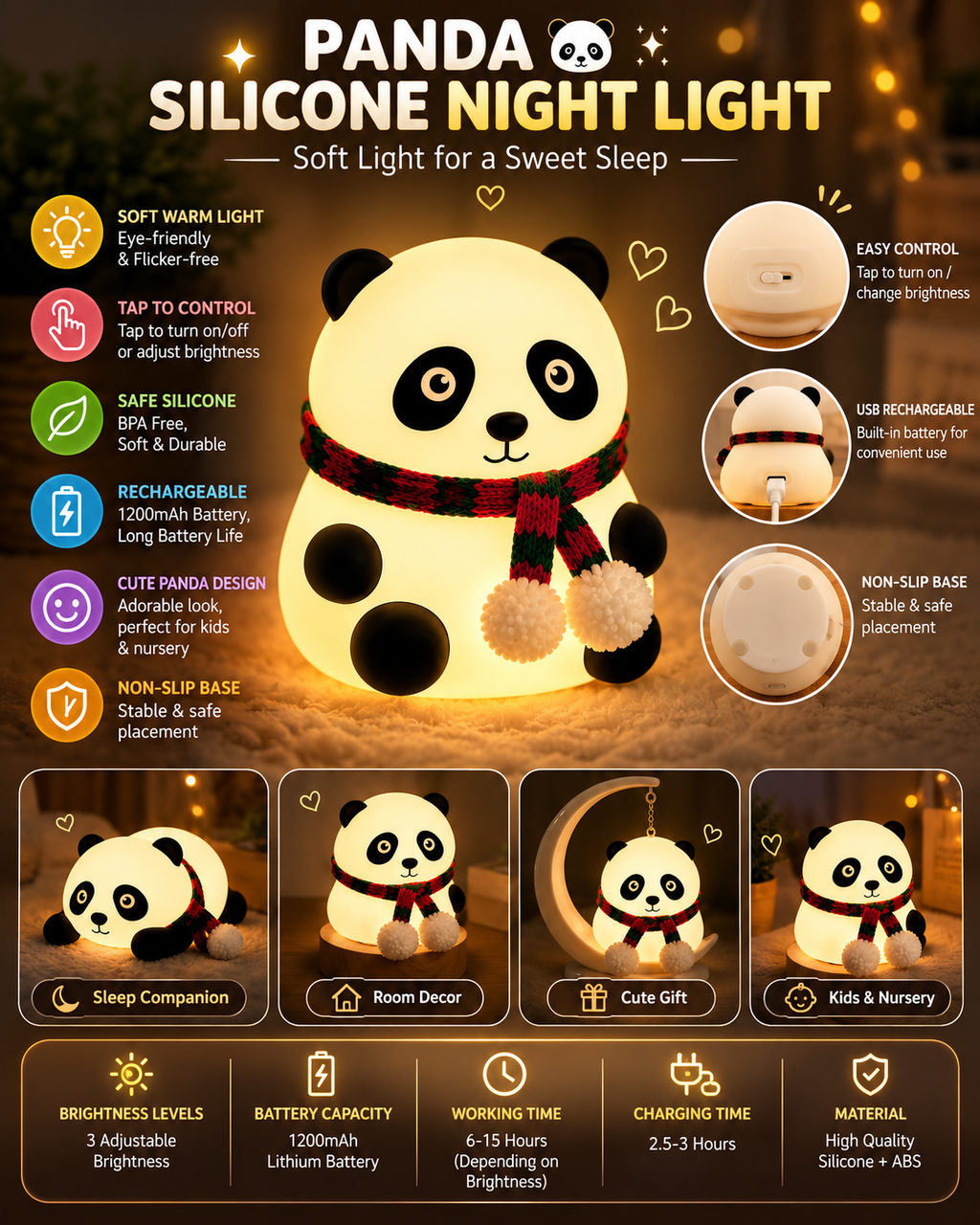 Cute Panda Silicone LED Night Light